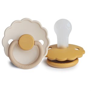 FRIGG Daisy - Round Silicone 2-Pack Pacifiers - Chamomile/Honey gold - Size 1
